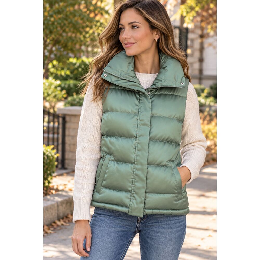 Talbots Women’s Down Puffer Vest – Size Small – Sage Green – New With Tags